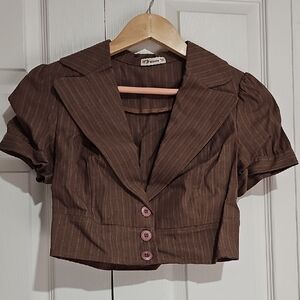 Forever Vintage-Style Cropped Pinstripe Blazer Top | Size M | Made in USA